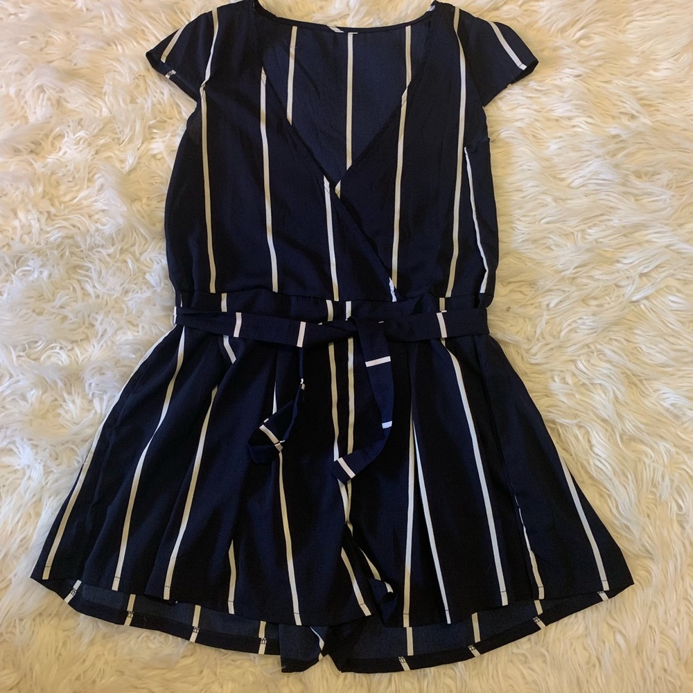 MEDIUM Blue & White Romper